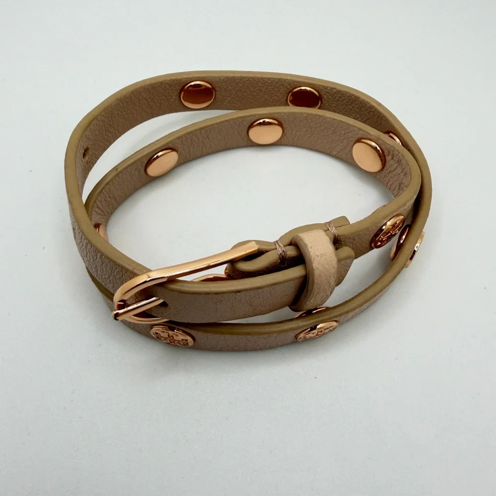 Tory Burch Double Wrap‎ Logo Bracelet in Pink leather and Rose Gold!